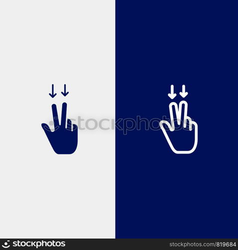 Fingers, Gesture, , Down Line and Glyph Solid icon Blue banner Line and Glyph Solid icon Blue banner