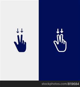 Fingers, Gesture, , Down Line and Glyph Solid icon Blue banner Line and Glyph Solid icon Blue banner