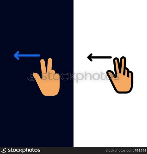 Fingers, Gesture, Left Icons. Flat and Line Filled Icon Set Vector Blue Background