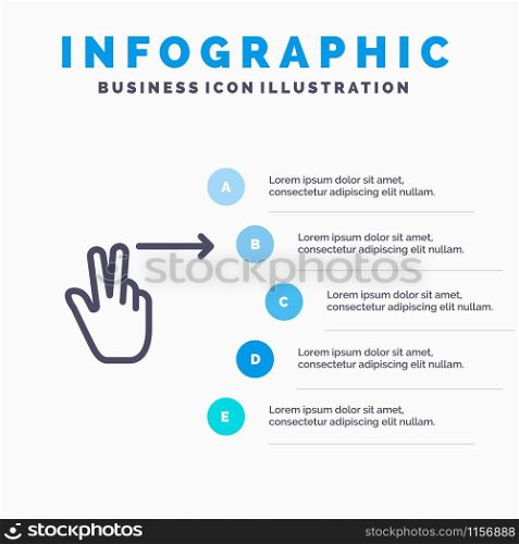 Fingers, Gesture, Right Line icon with 5 steps presentation infographics Background