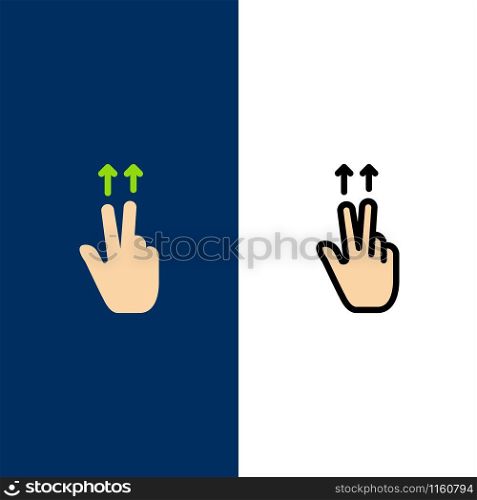Fingers, Gesture, Ups Icons. Flat and Line Filled Icon Set Vector Blue Background