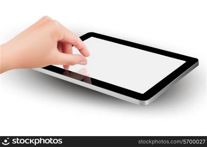 Fingers pinching to zoom tablet&rsquo;s screen. Vector.