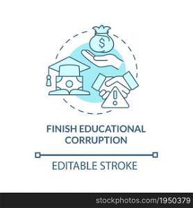 Finish educational corruption blue concept icon. Systemic violations abstract idea thin line illustration. Cheating on entrance examination. Vector isolated outline color drawing. Editable stroke. Finish educational corruption blue concept icon