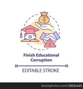 Finish educational corruption concept icon. Systemic bribery in education abstract idea thin line illustration. Cheating on entrance examination. Vector isolated outline color drawing. Editable stroke. Finish educational corruption concept icon