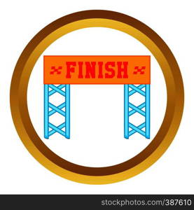 Finish race gate vector icon in golden circle, cartoon style isolated on white background. Finish race gate vector icon