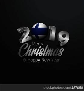 Finland Flag 2019 Merry Christmas Typography. New Year Abstract Celebration background