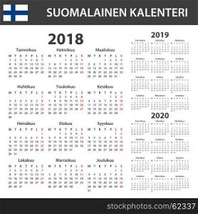 Finnish Calendar for 2018, 2019, 2020. Scheduler, agenda or diary template. Week starts on Monday