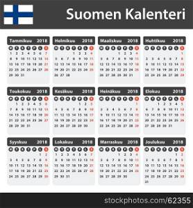 Finnish Calendar for 2018. Scheduler, agenda or diary template. Week starts on Monday