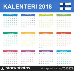 Finnish Calendar for 2018. Scheduler, agenda or diary template. Week starts on Monday