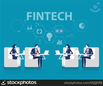 Fintech. Business team and in financial internet technology. Investment marketing Startup Plan. Concept business vector illustration.