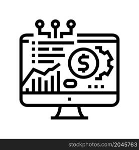 fintech chart researching on computer display line icon vector. fintech chart researching on computer display sign. isolated contour symbol black illustration. fintech chart researching on computer display line icon vector illustration