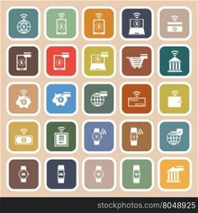 Fintech flat icons on brown background, stock vector