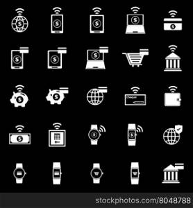 Fintech icons on black background, stock vector