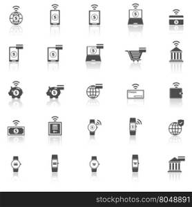 Fintech icons with reflect on white background, stock vector
