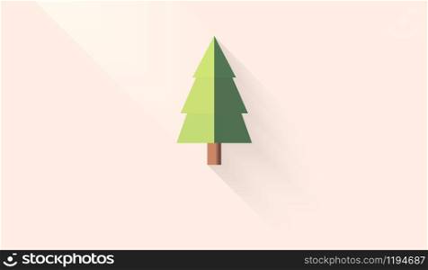 Fir christmas tree icon in flat vector illustration with long shadow and light. Simple xmas holiday symbol background. Merry winter ornament.