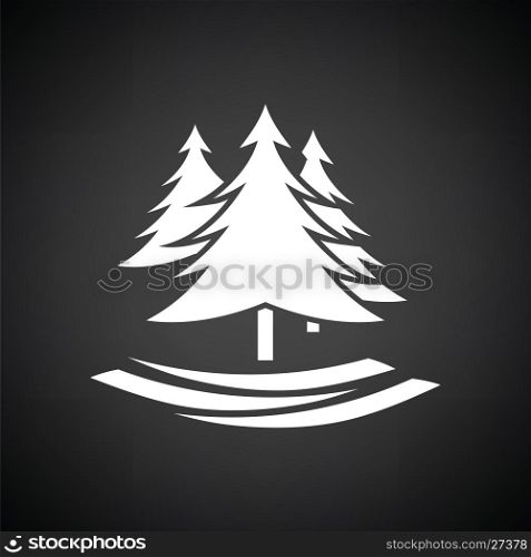 Fir forest icon. Black background with white. Vector illustration.