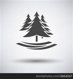 Fir forest icon on gray background with round shadow. Vector illustration.