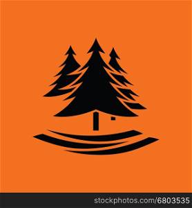 Fir forest icon. Orange background with black. Vector illustration.