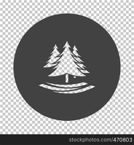 Fir forest icon. Subtract stencil design on tranparency grid. Vector illustration.