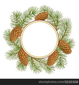 fir tree branches vector frame on white background. fir tree vector frame