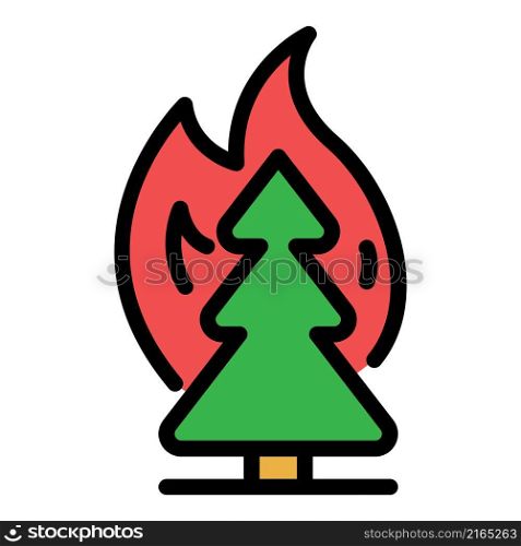 Fir tree burning in fire icon. Outline fir tree burning in fire vector icon color flat isolated. Fir tree burning in fire icon color outline vector