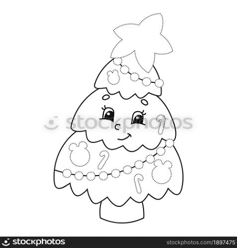 Fir tree. Coloring book page for kids. Cartoon style. Vector illustration isolated on white background.