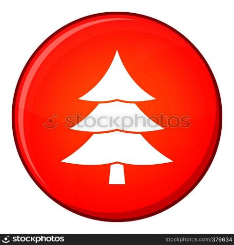 Fir tree icon in red circle isolated on white background vector illustration. Fir tree icon, flat style