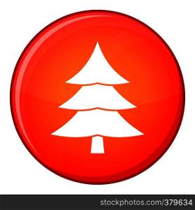 Fir tree icon in red circle isolated on white background vector illustration. Fir tree icon, flat style