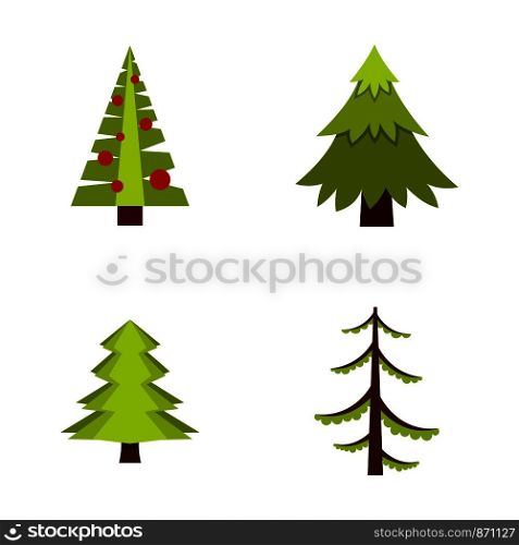 Fir tree icon set. Flat set of fir tree vector icons for web design isolated on white background. Fir tree icon set, flat style
