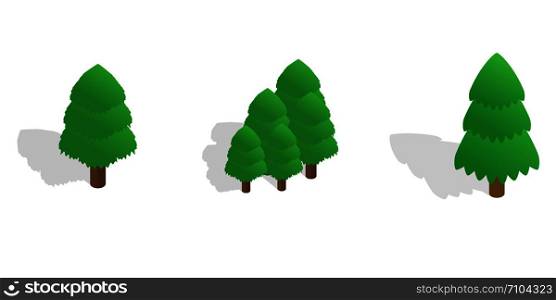 Fir tree icon set. Isometric set of fir tree vector icons for web isolated on white background. Fir tree icon set, isometric style