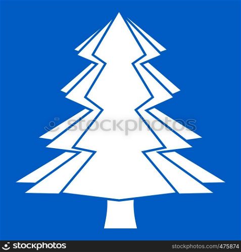 Fir tree icon white isolated on blue background vector illustration. Fir tree icon white