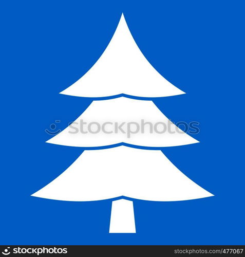 Fir tree icon white isolated on blue background vector illustration. Fir tree icon white