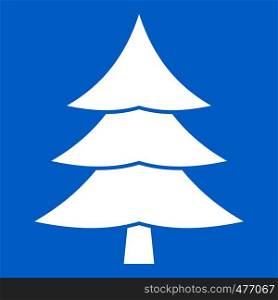 Fir tree icon white isolated on blue background vector illustration. Fir tree icon white