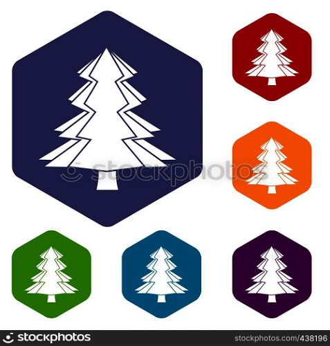 Fir tree icons set hexagon isolated vector illustration. Fir tree icons set hexagon