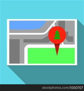 Fir tree pin map icon. Flat illustration of fir tree pin map vector icon for web design. Fir tree pin map icon, flat style