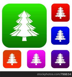 Fir tree set icon color in flat style isolated on white. Collection sings vector illustration. Fir tree set color collection