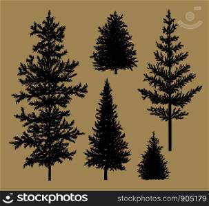 Fir tree silhouette on brown paper background vector illustration