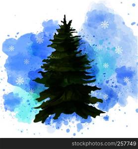 Fir tree Vector watercolor isolated on white. Template layout green Christmas tree without decoration. Fir tree Vector watercolor isolated on white. Template layout green Christmas tree without decorations