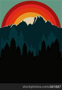 Fir trees at the mountain retro style poster design.