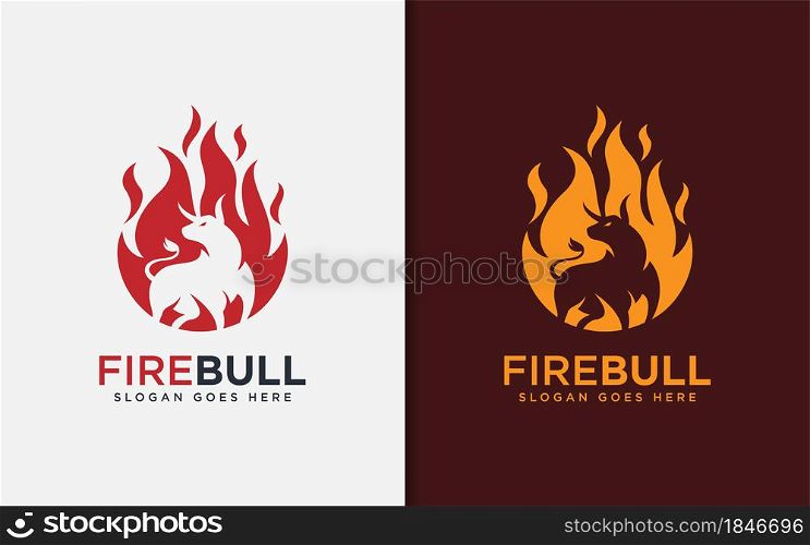 Fire and Bull Logo Design with Minimalist Style Concept. Vector Logo Illustration. Graphic Design Element.