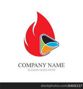 Fire and play button logo design template