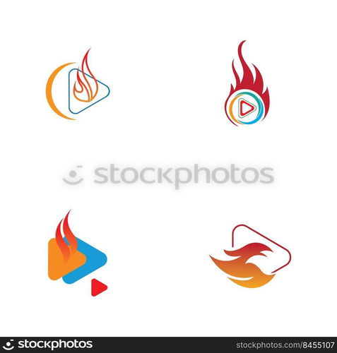 Fire and play button logo set design template