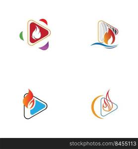 Fire and play button logo set design template