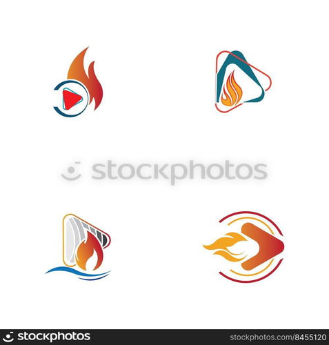 Fire and play button logo set design template