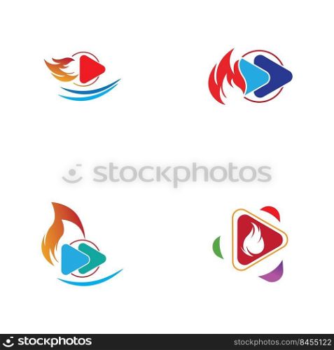 Fire and play button logo set design template