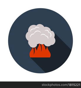 Fire And Smoke Icon. Flat Circle Stencil Design With Long Shadow. Vector Illustration.