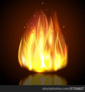 Fire burning campfire flame with sparks on dark background vector illustration. Fire On Dark Background