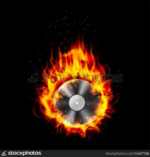 Fire burning CD black background. vector