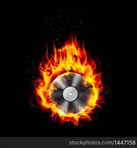 Fire burning CD black background. vector