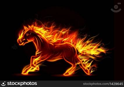 Fire burning horse of running on black background. vector